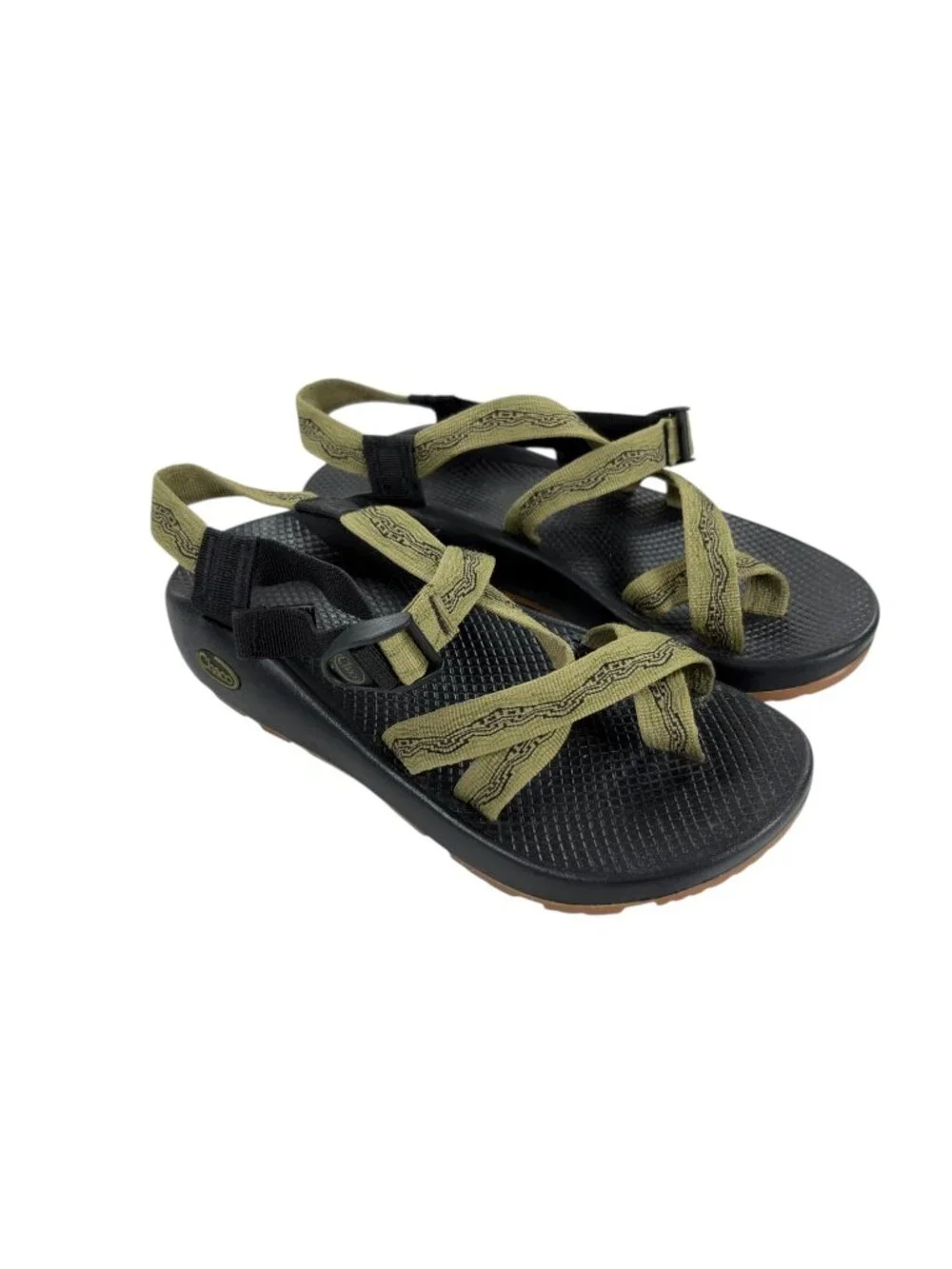 Chaco Sandals Toe Loop Strappy Hiking Shoes Mens Size 9 Geometric Olive